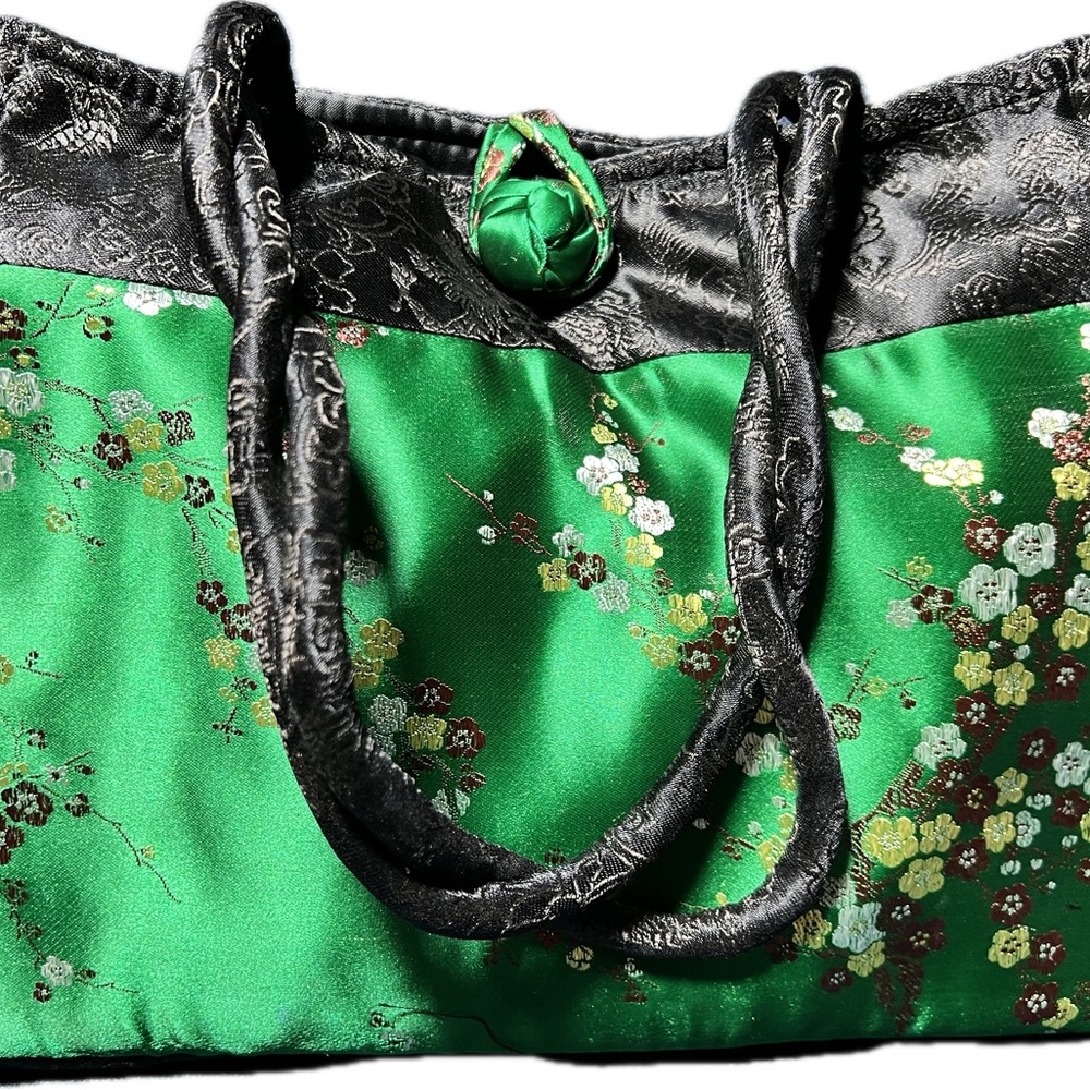 Emerald Green Chinese Silk Sakura Purse